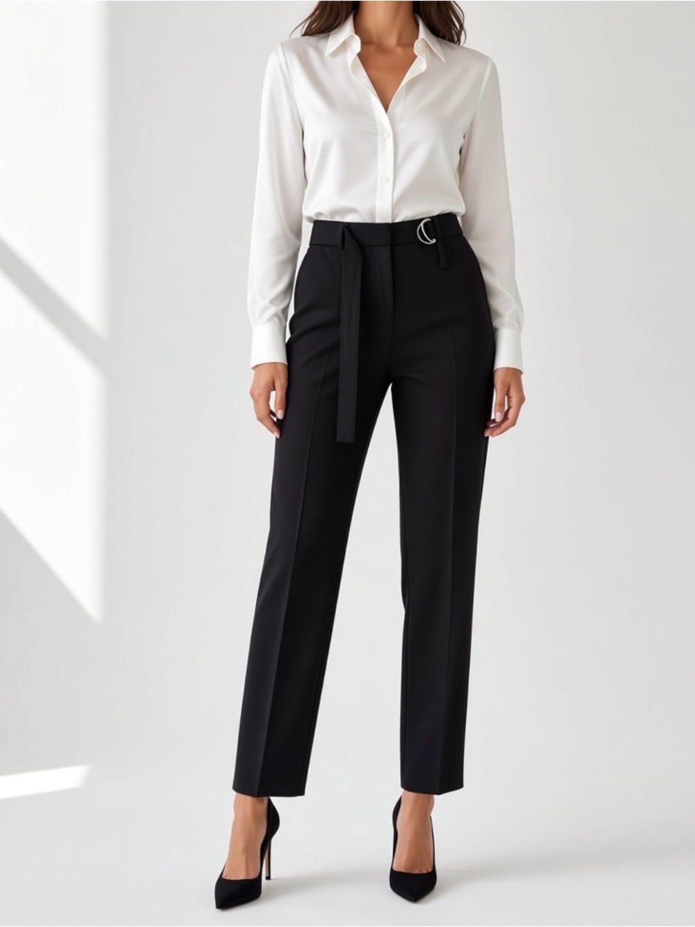 3.1 Phillip Lim Black High-Rise Belted Straight Leg Pants 100% Wool Sz 4